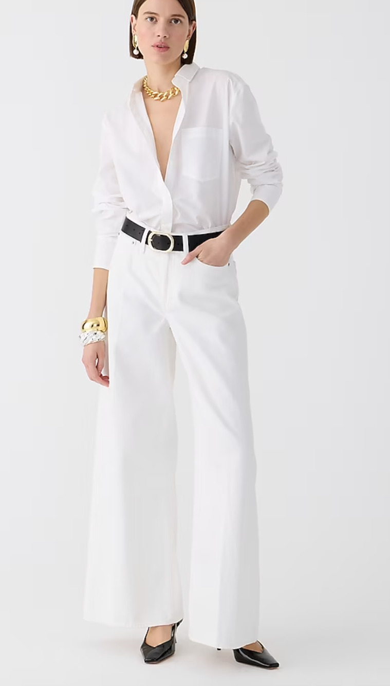 NWT J. Crew High Rise Super Wide Leg Jeans 31 31P P31 White Denim BX953 J.Crew